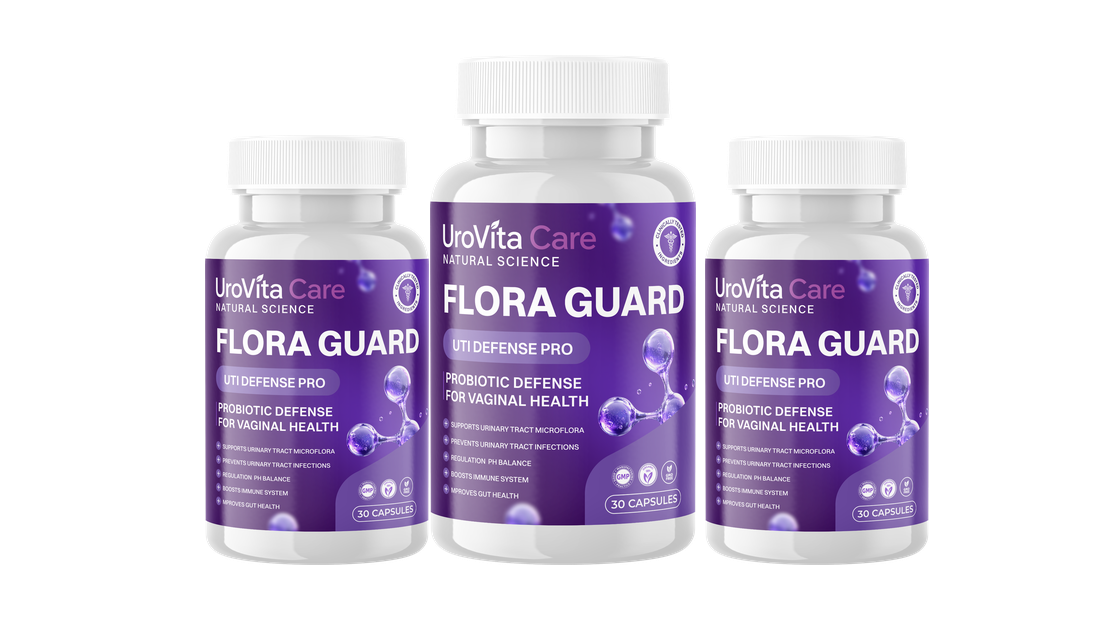 Three UroVita Care Flora Guard bottles
