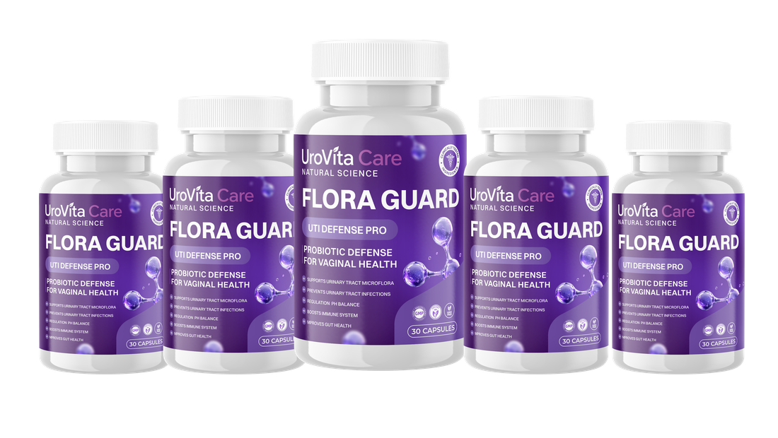 Five UroVita Care Flora Guard bottles