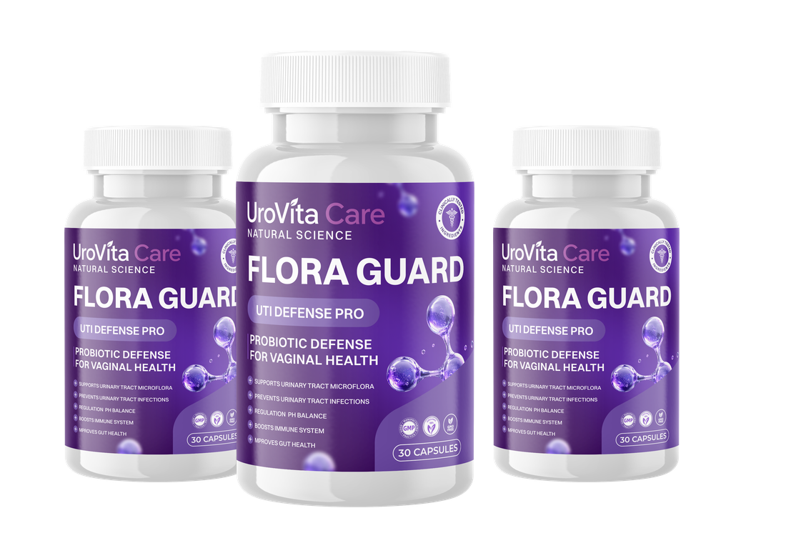 Three UroVita Care Flora Guard bottles